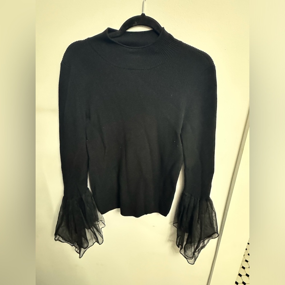 Anthropologie Tulle Cuffed Sweater in Black